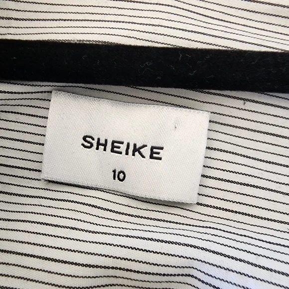 Sheike top pin striped long sleeve notch collar wrap shirt - size 10 - Picture 10 of 10